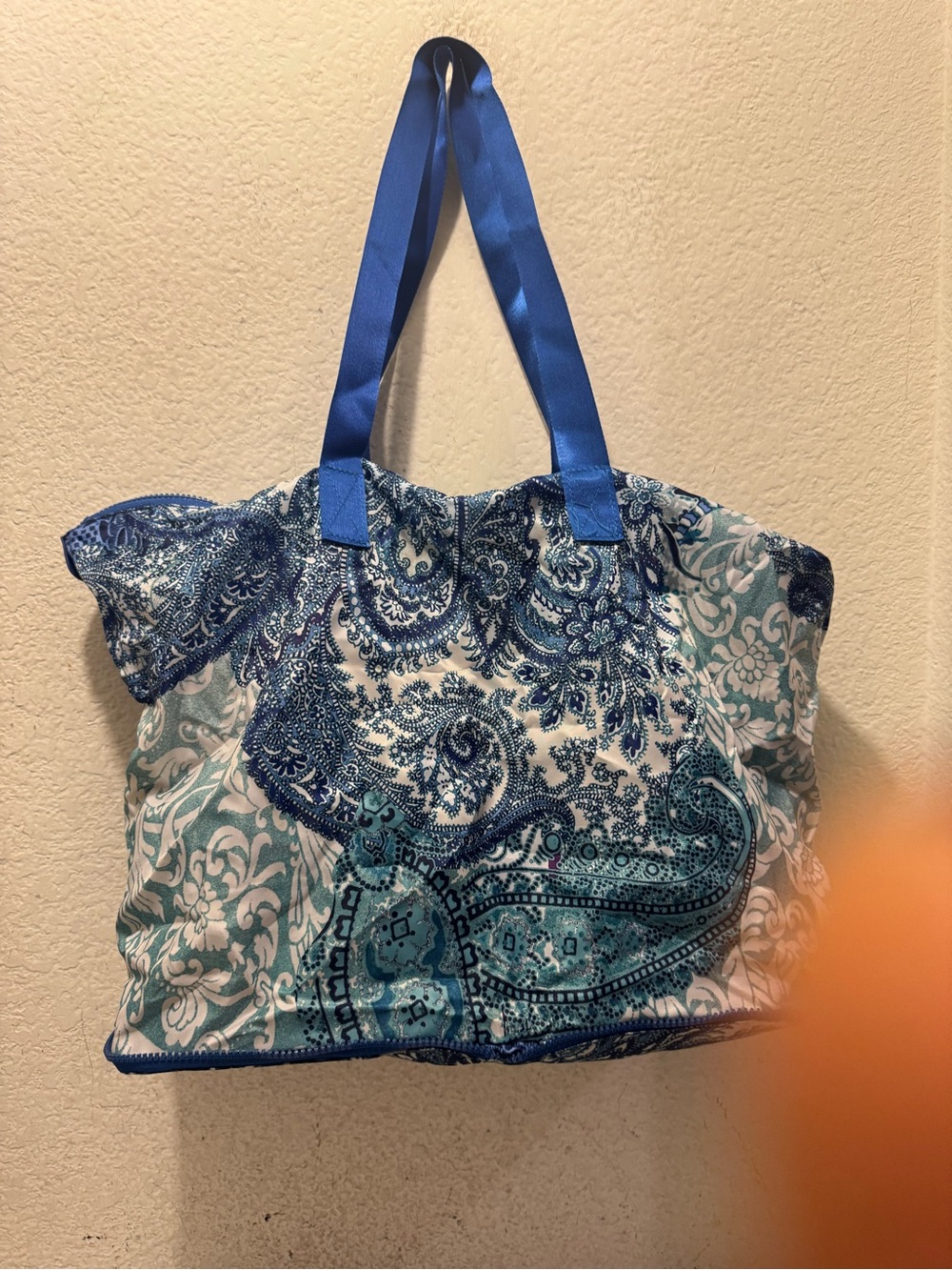 Chico's Blue/Purple Paisley Pattern Foldable Tote Bag Compact Lightweight